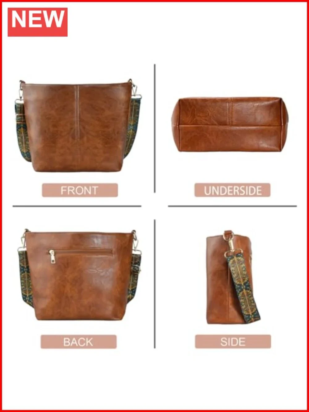 Vegan Leather Crossbody Bag Hobo Shoulder Purse with Zipper Handbags for Women